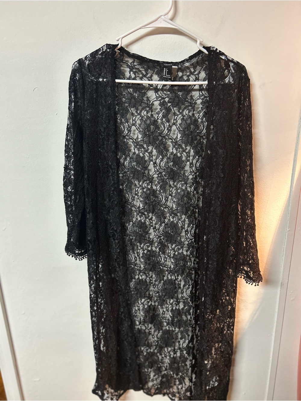 Forever 21 Black Sheer Lace Kimono Robe